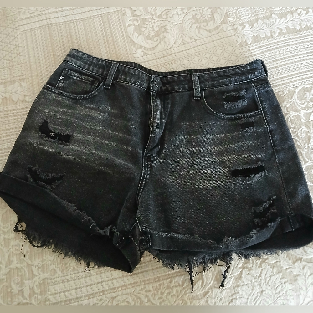 KanCan Women's BLACK Summer Distressed Denim JEAN cut-off SHORTS Size W 13 / 30 - Picture 5 of 7